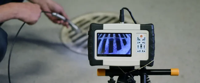 shutterstock_1183190608_1200x500 Untersuchung eines Abwasserrohrs mit Kamera
